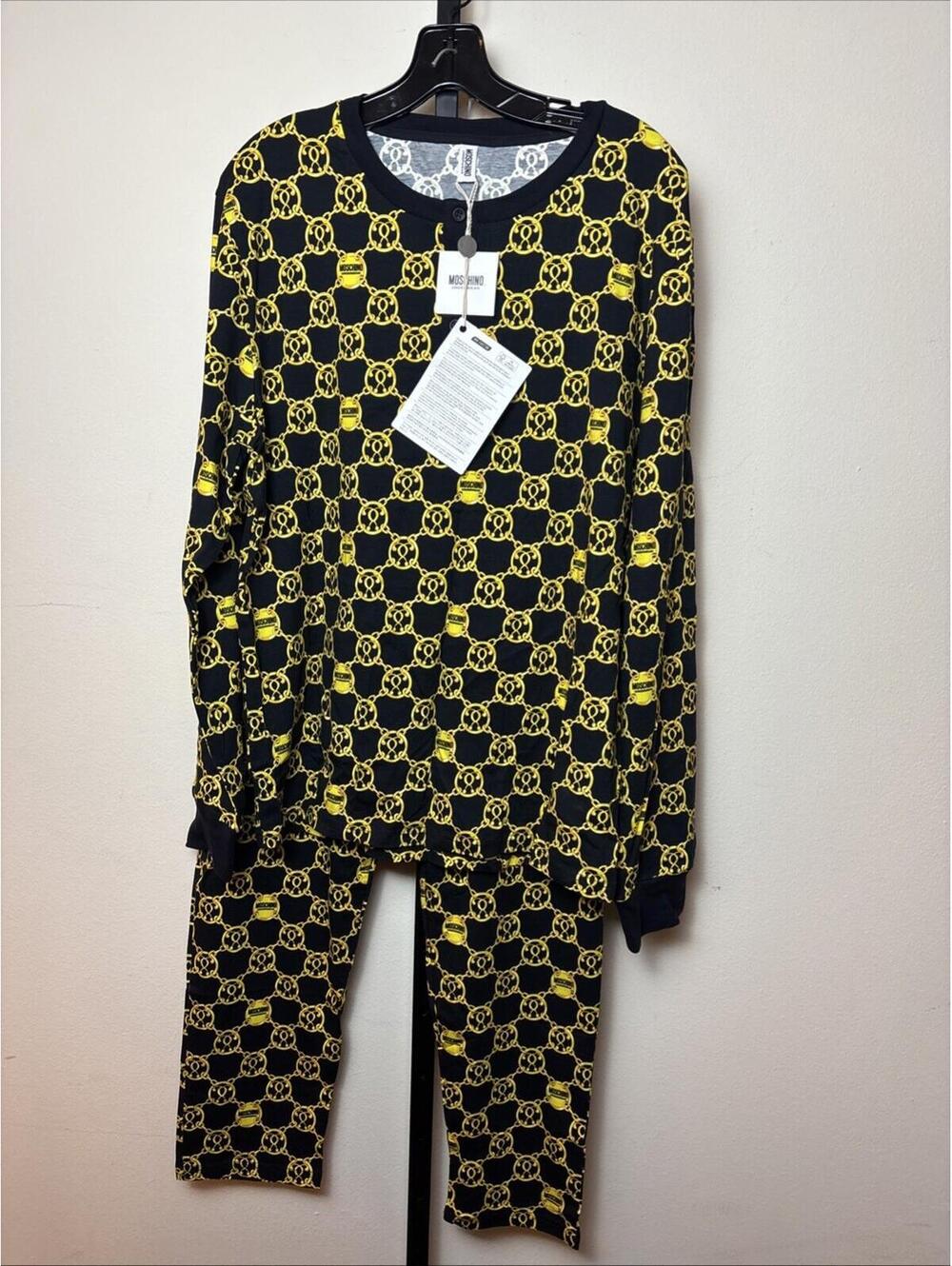 Moschino Underwear Allover Gold Chainlink Print Pajamas, NWT, Size L, #2354